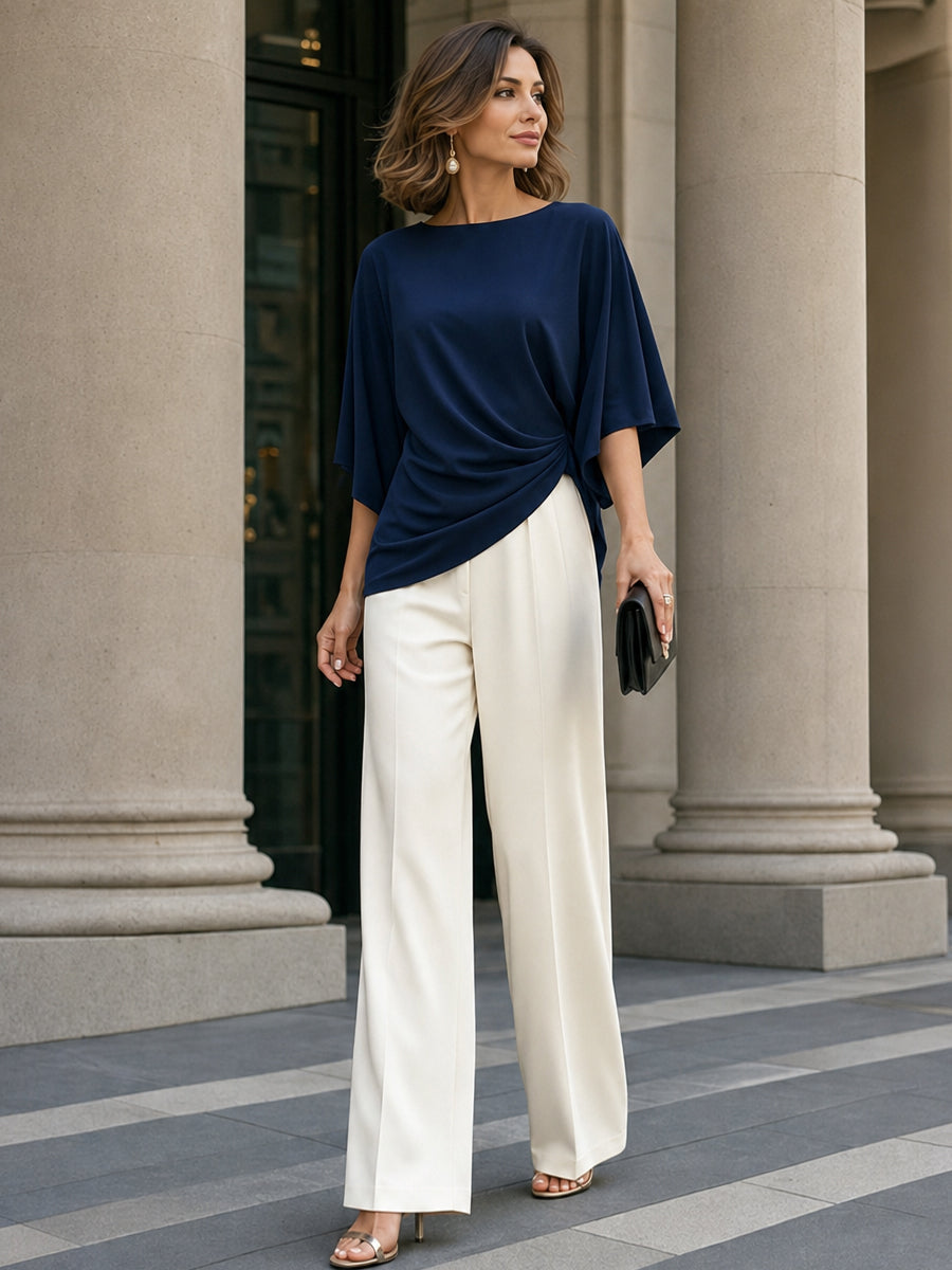 Gabriela | Draped Blouse and Wide Trouser Set