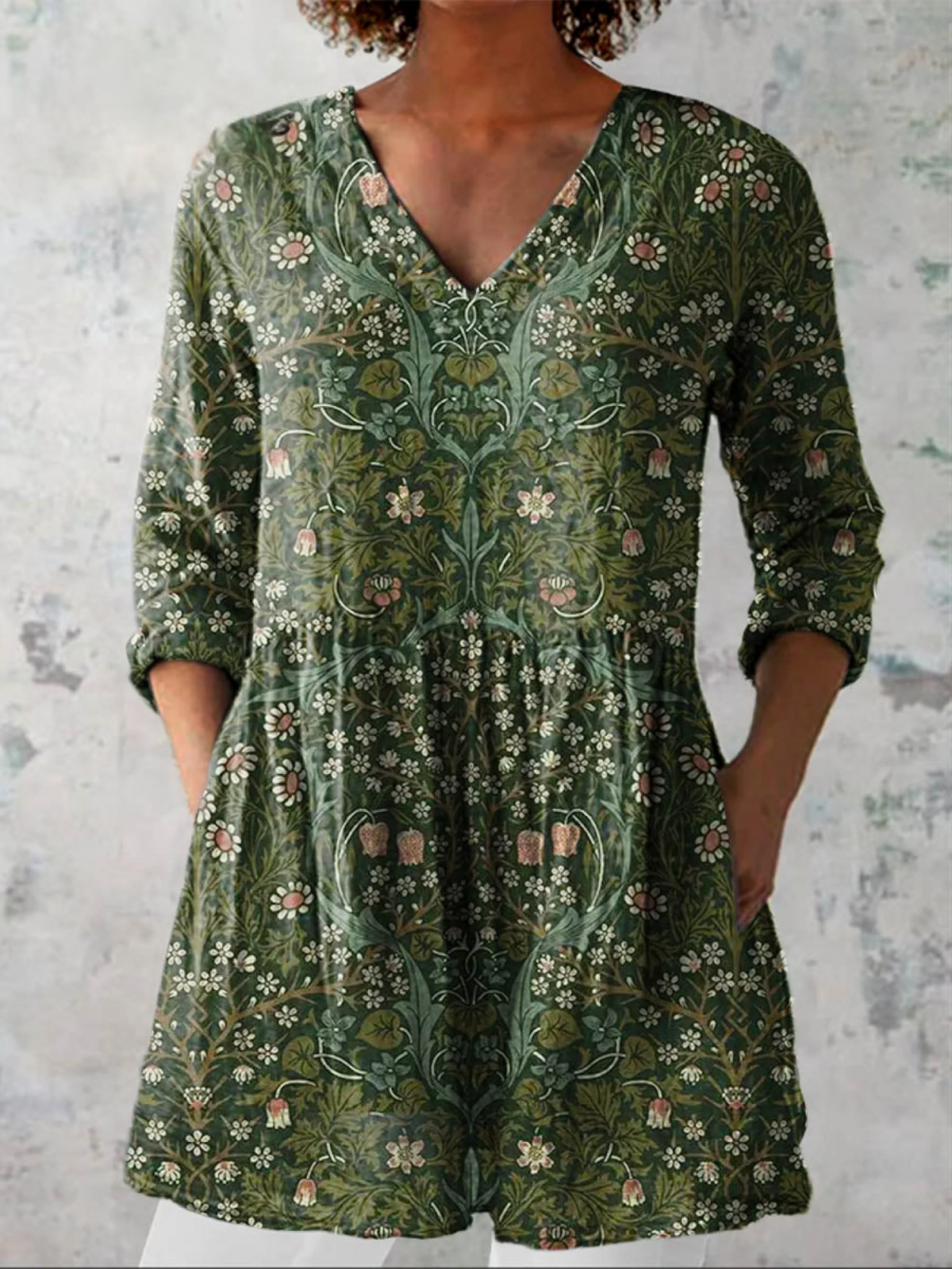 Addison | Printed V-Neck Longline Blouse