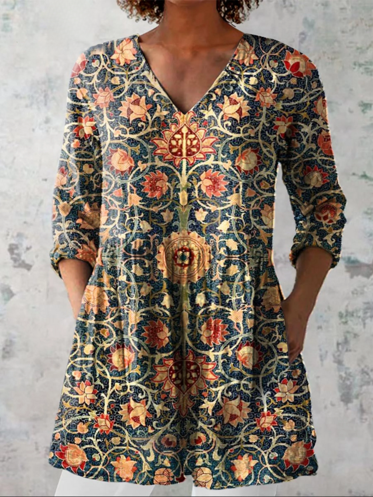 Elara | Printed V-Neck Longline Blouse