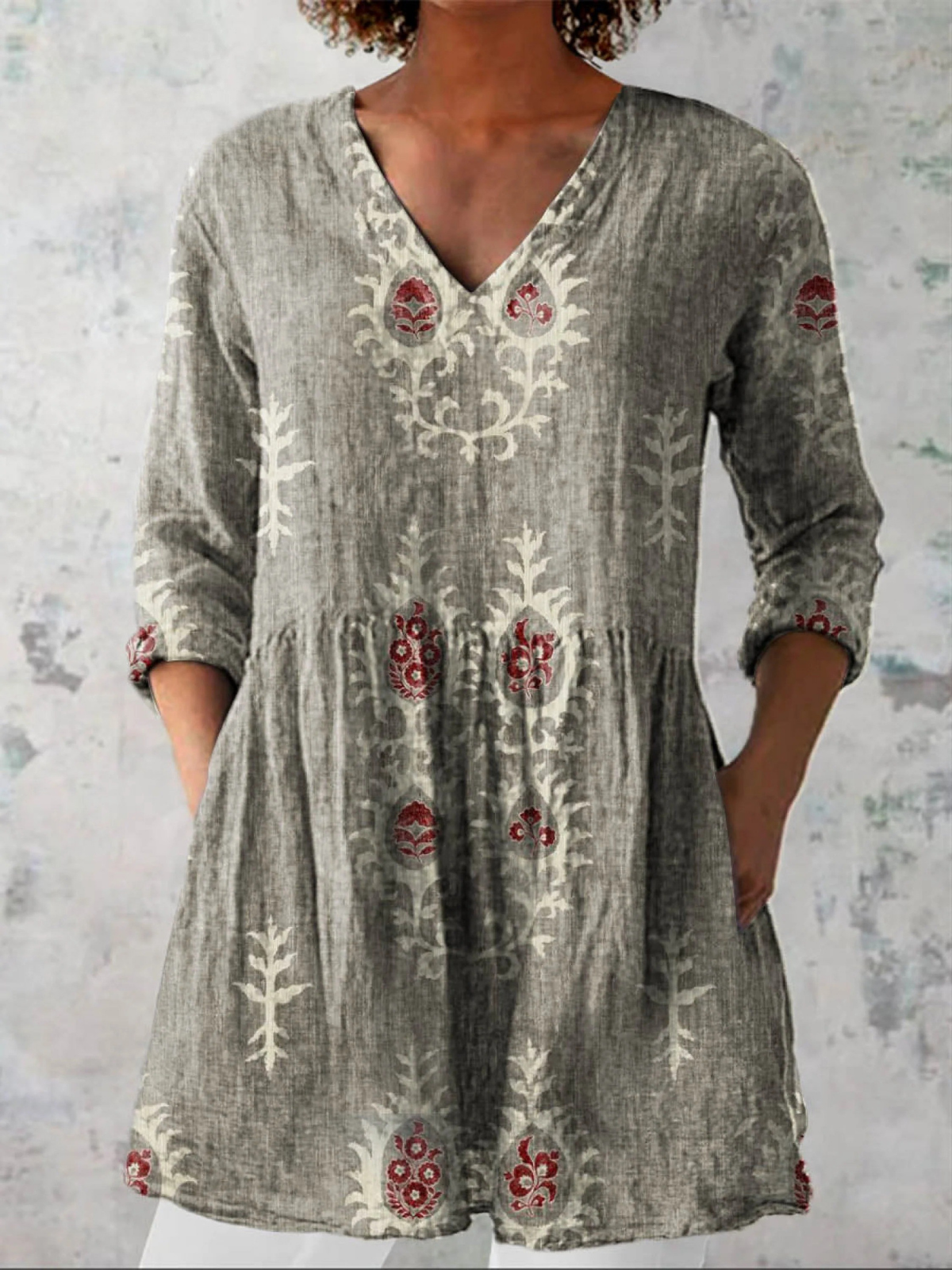 Maeve | Printed V-Neck Longline Blouse