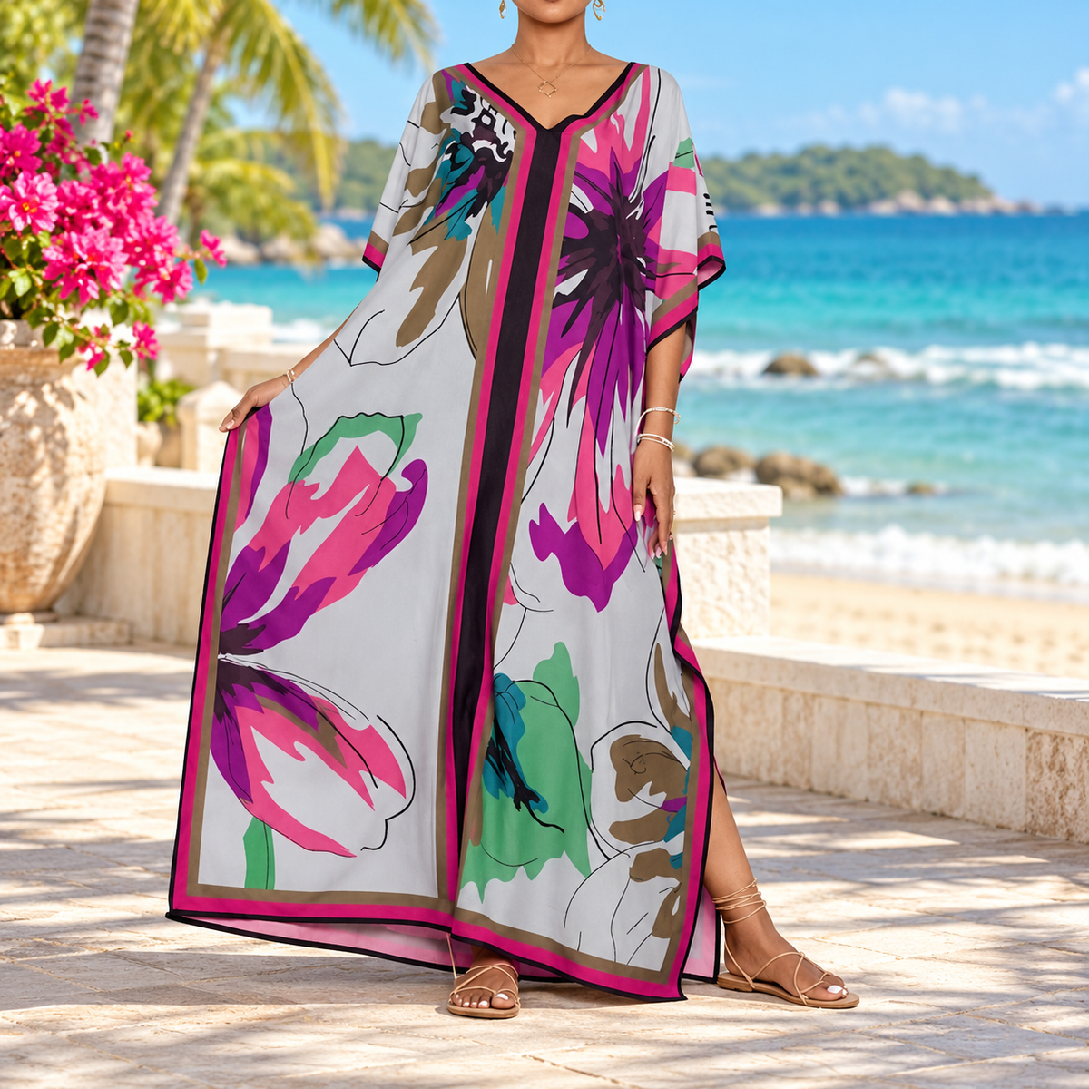 Loose-fit printed beach cover-up maxi dress