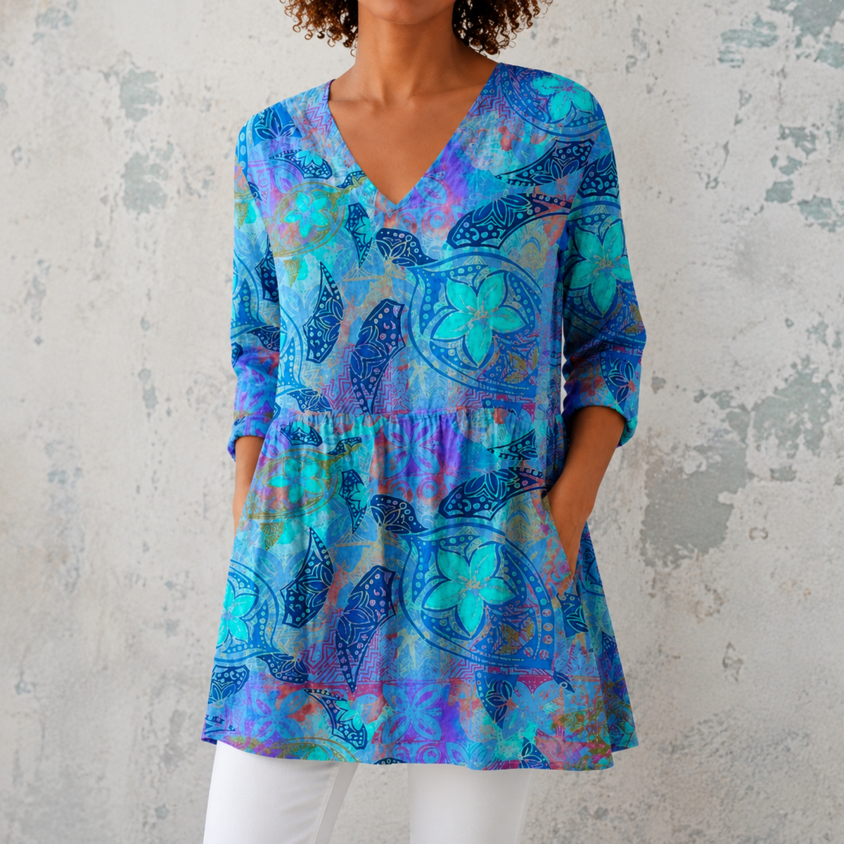 Juliet | Printed V-Neck Longline Blouse