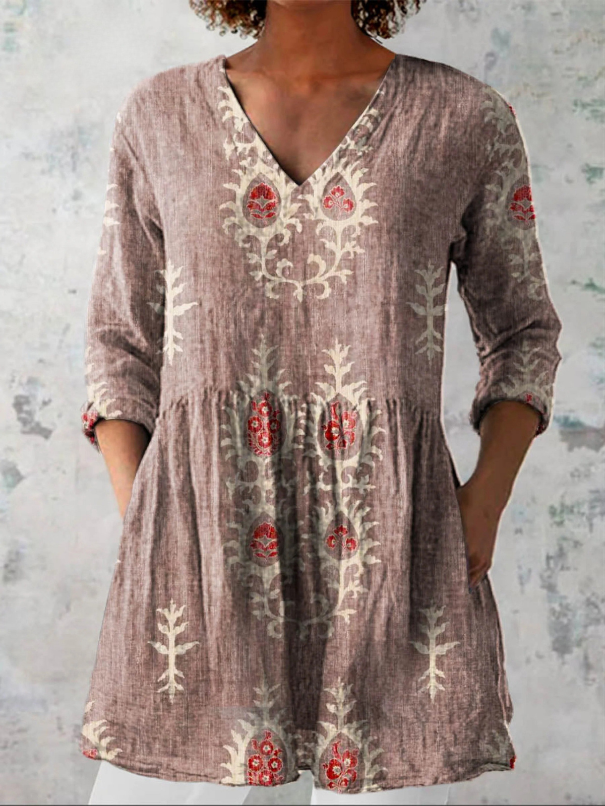 Maeve | Printed V-Neck Longline Blouse