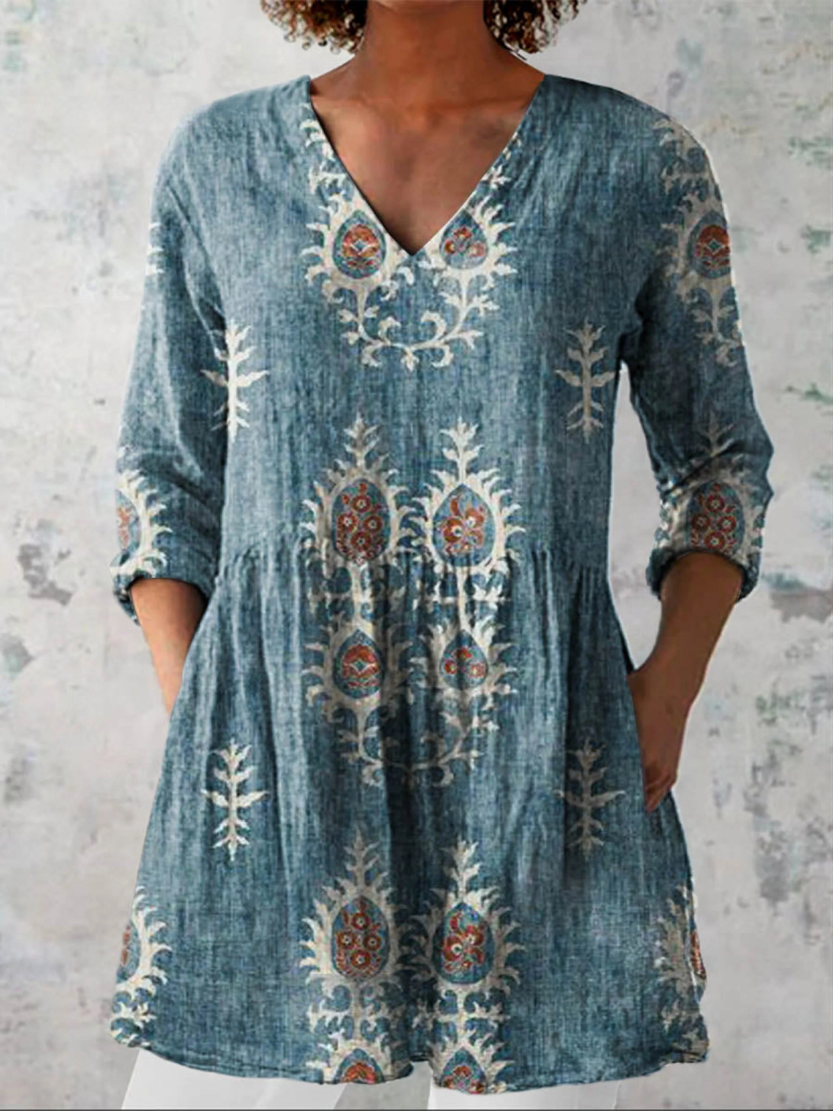 Maeve | Printed V-Neck Longline Blouse