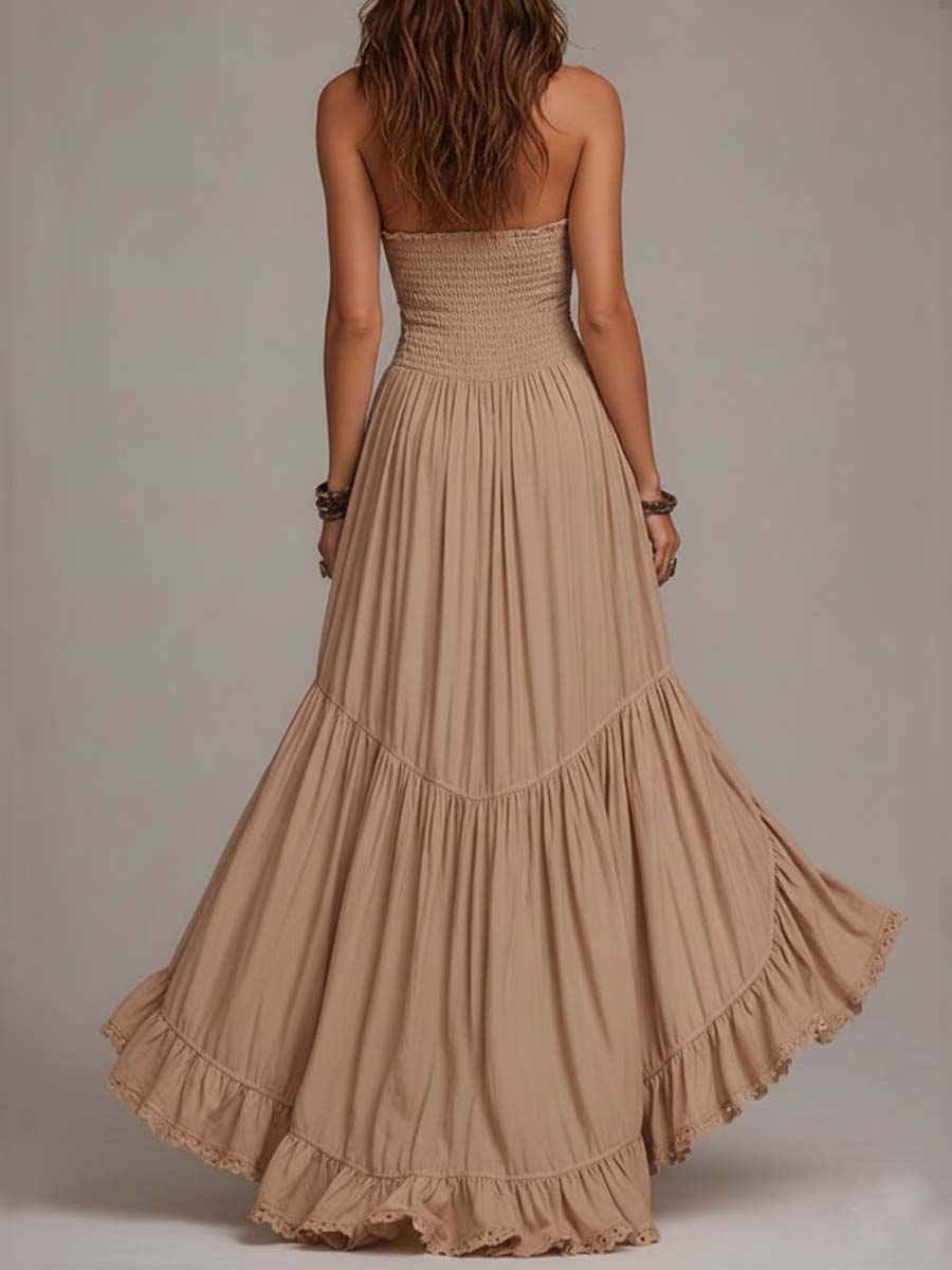 Nova | Bohemian Cotton Halter Corset Tiered Maxi Dress