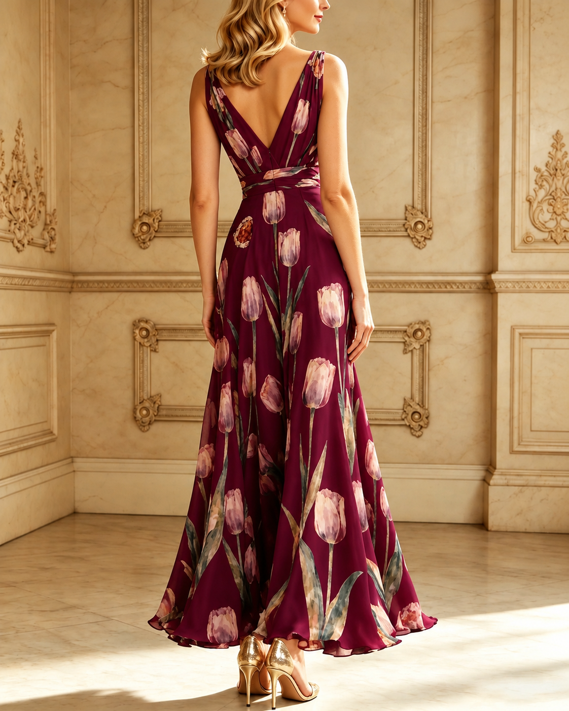 Julia | Floral V-Neck Chiffon Maxi Dress