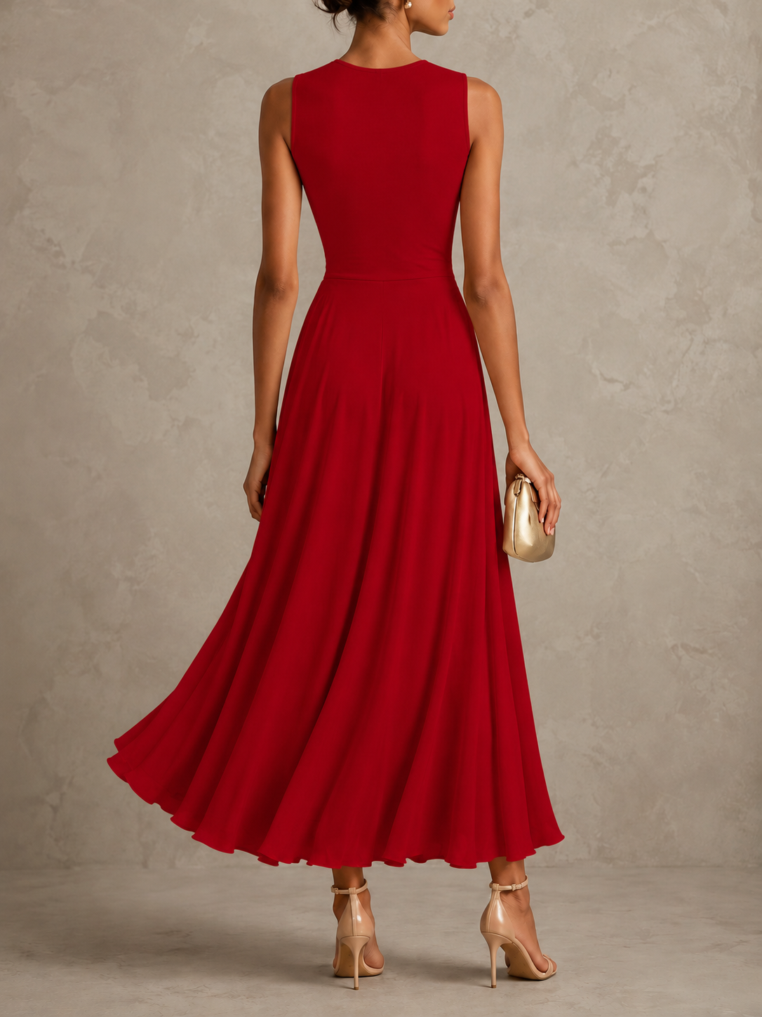 Women's A Line Maxi Dress, Sleeveless Ruched Bodice