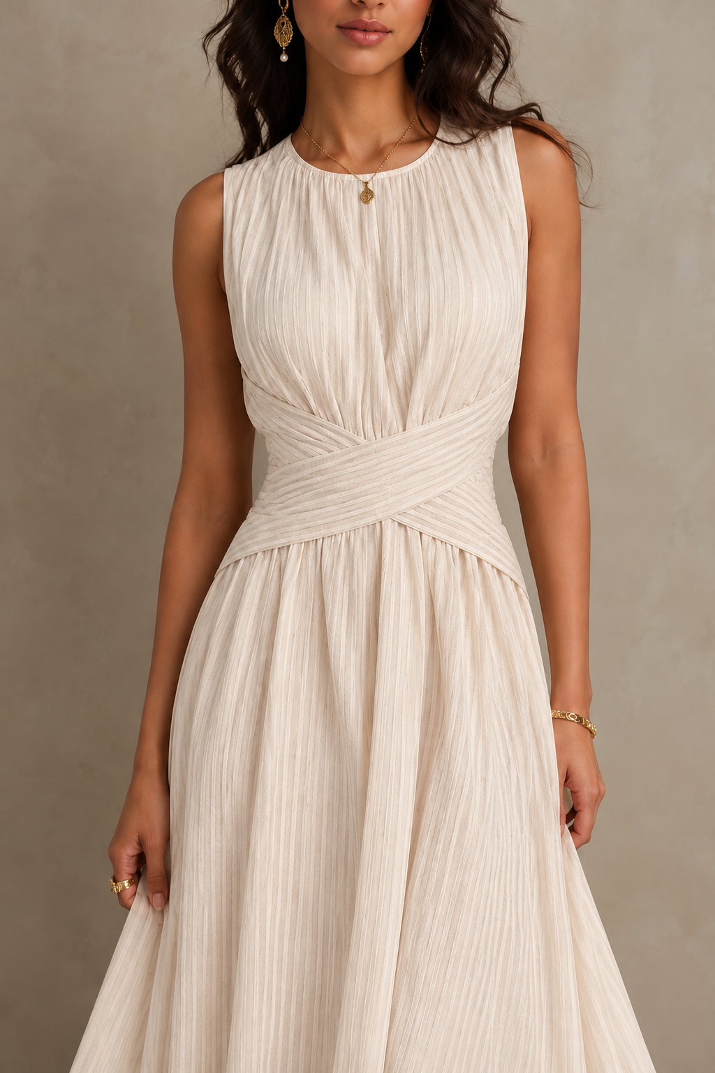 Marellé – Striped Wrap Waist Maxi Dress Sleeveless