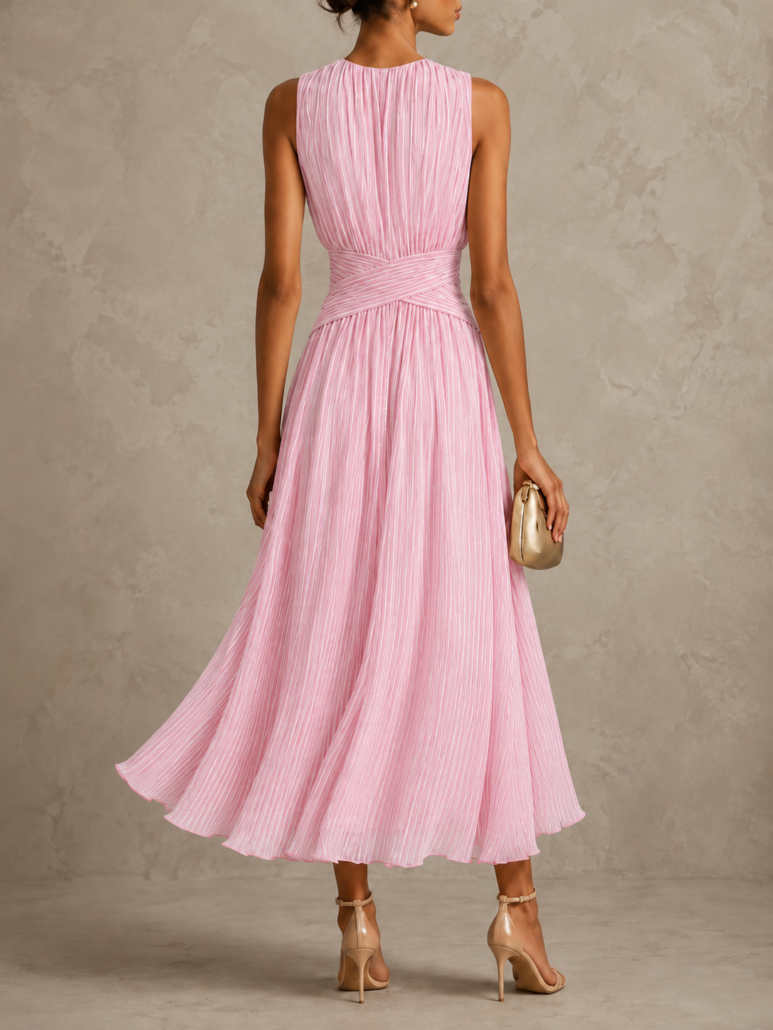 Marellé – Striped Wrap Waist Maxi Dress Sleeveless
