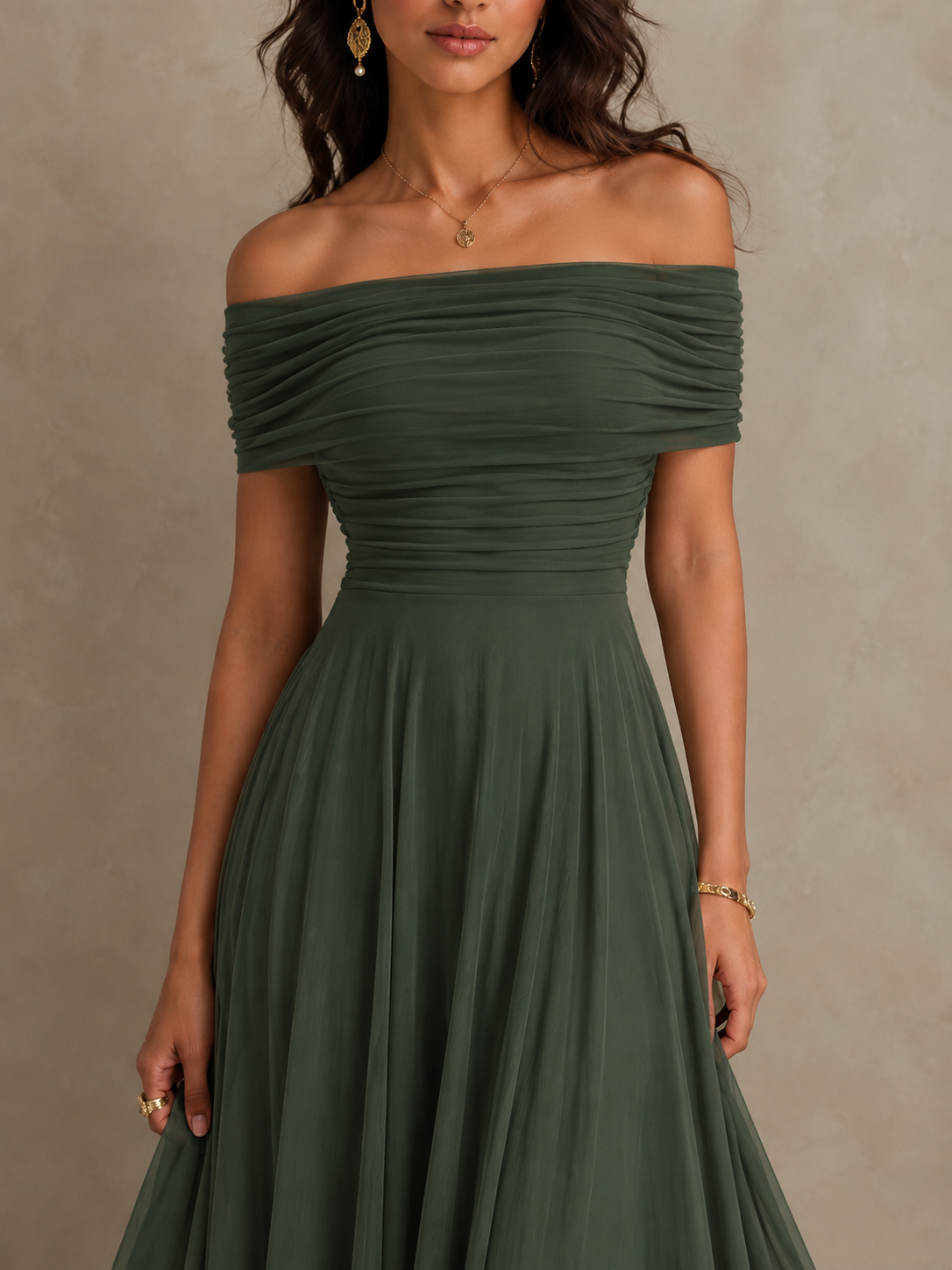 June | Off Shoulder Draped Maxi-Look Dress