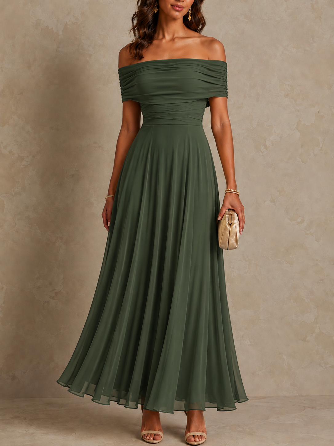 June | Off Shoulder Draped Maxi-Look Dress