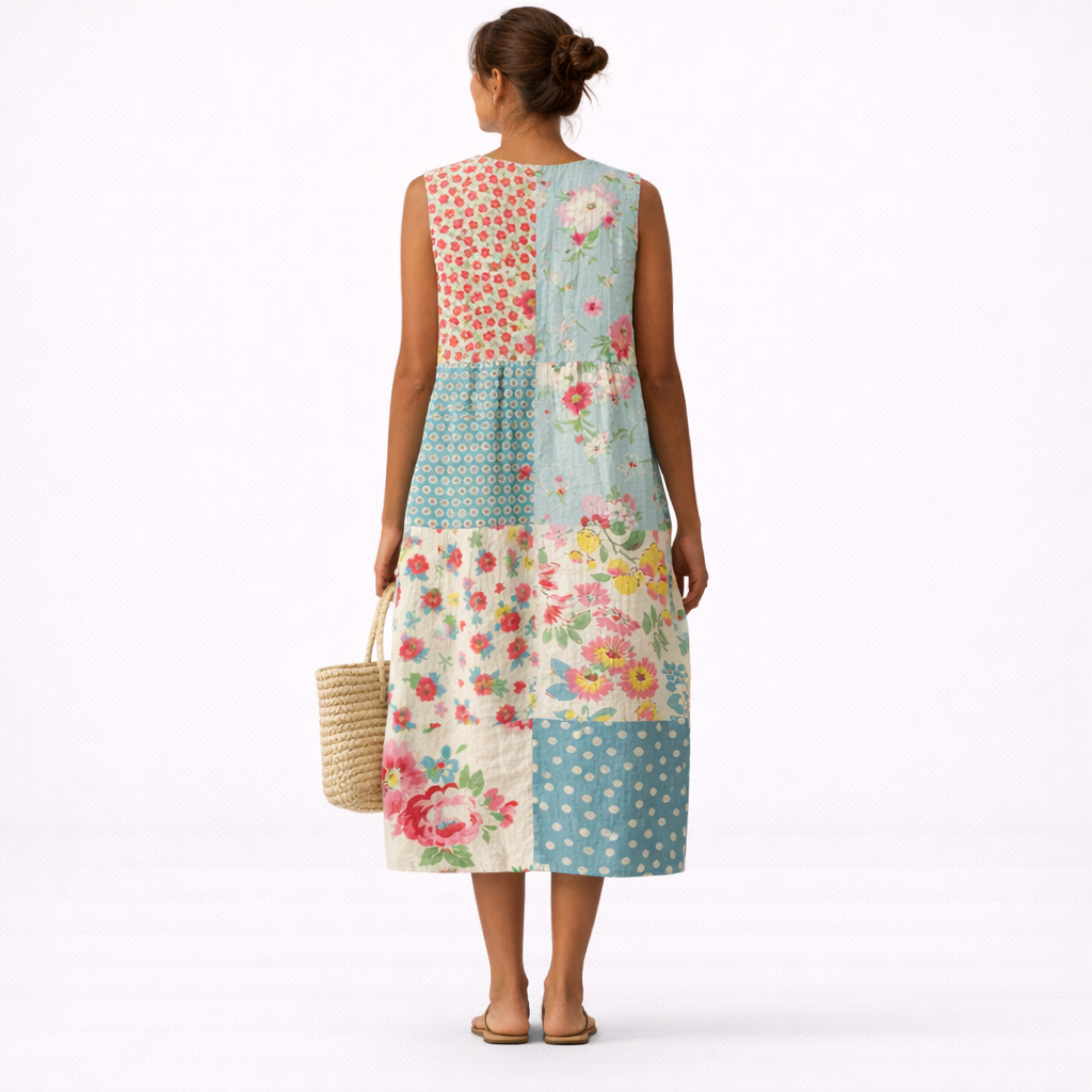 Amelia - Floral Patchwork Sleeveless Midi Dress