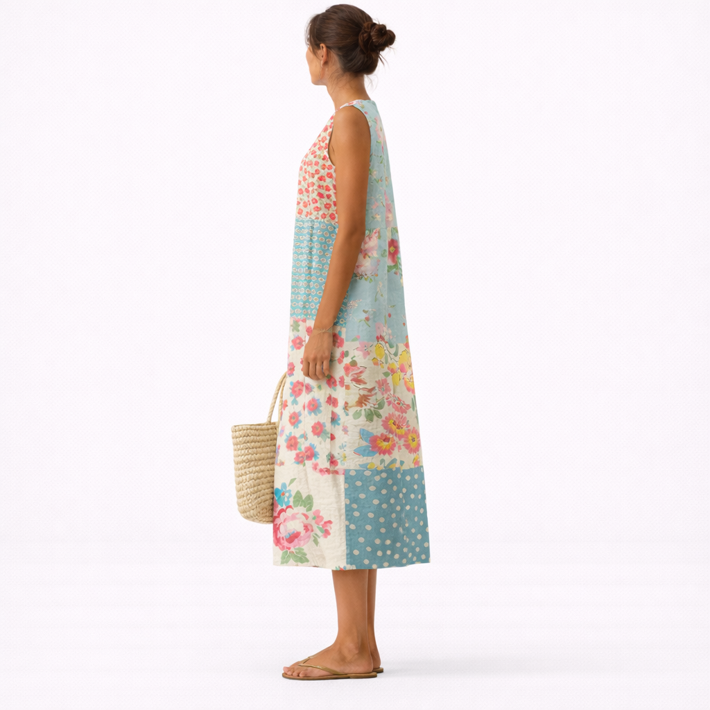 Amelia - Floral Patchwork Sleeveless Midi Dress
