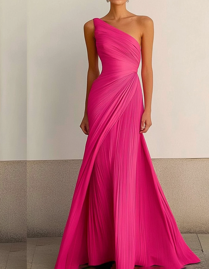 Red formal maxi dress with one shoulder