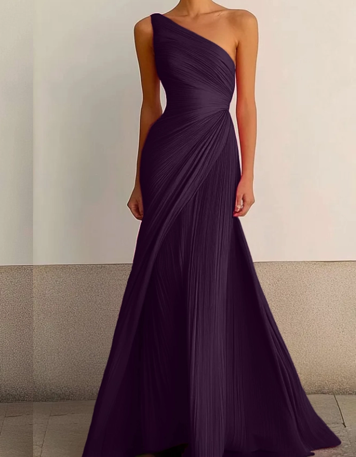 Red formal maxi dress with one shoulder