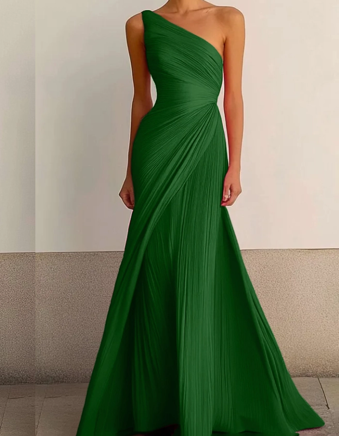 Red formal maxi dress with one shoulder