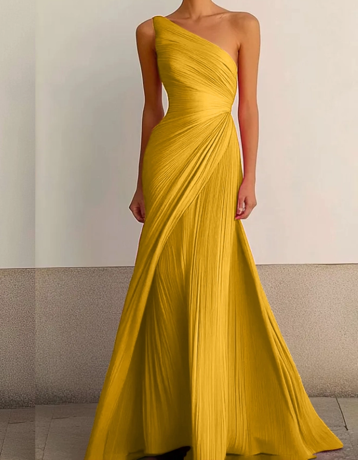 Red formal maxi dress with one shoulder