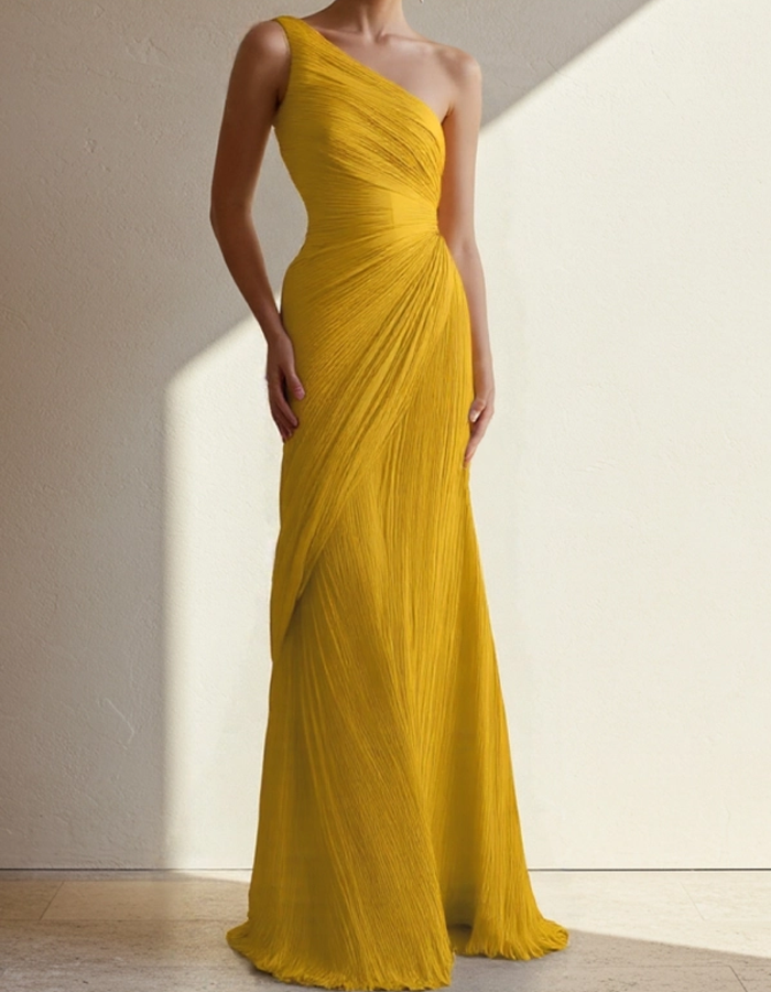Red formal maxi dress with one shoulder