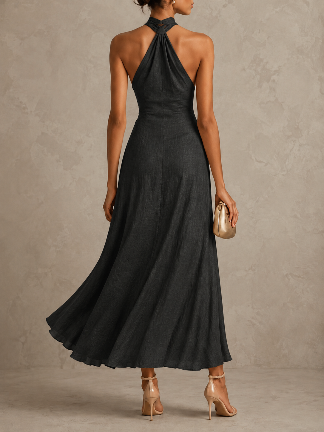 Avelina – Long voluminous dress in cotton and linen, American collar | Maxi Dress