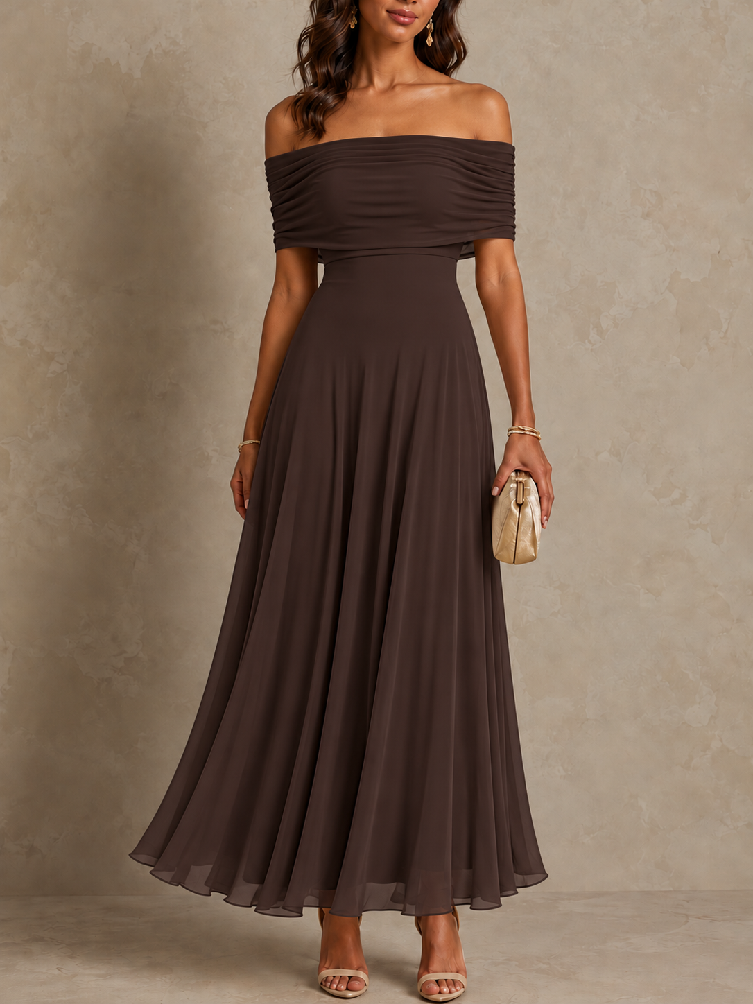 June | Off Shoulder Draped Maxi-Look Dress