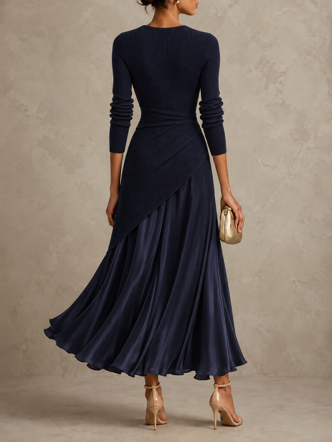 Tamara | Maxi Wrap Dress with Satin Skirt, Navy Blue