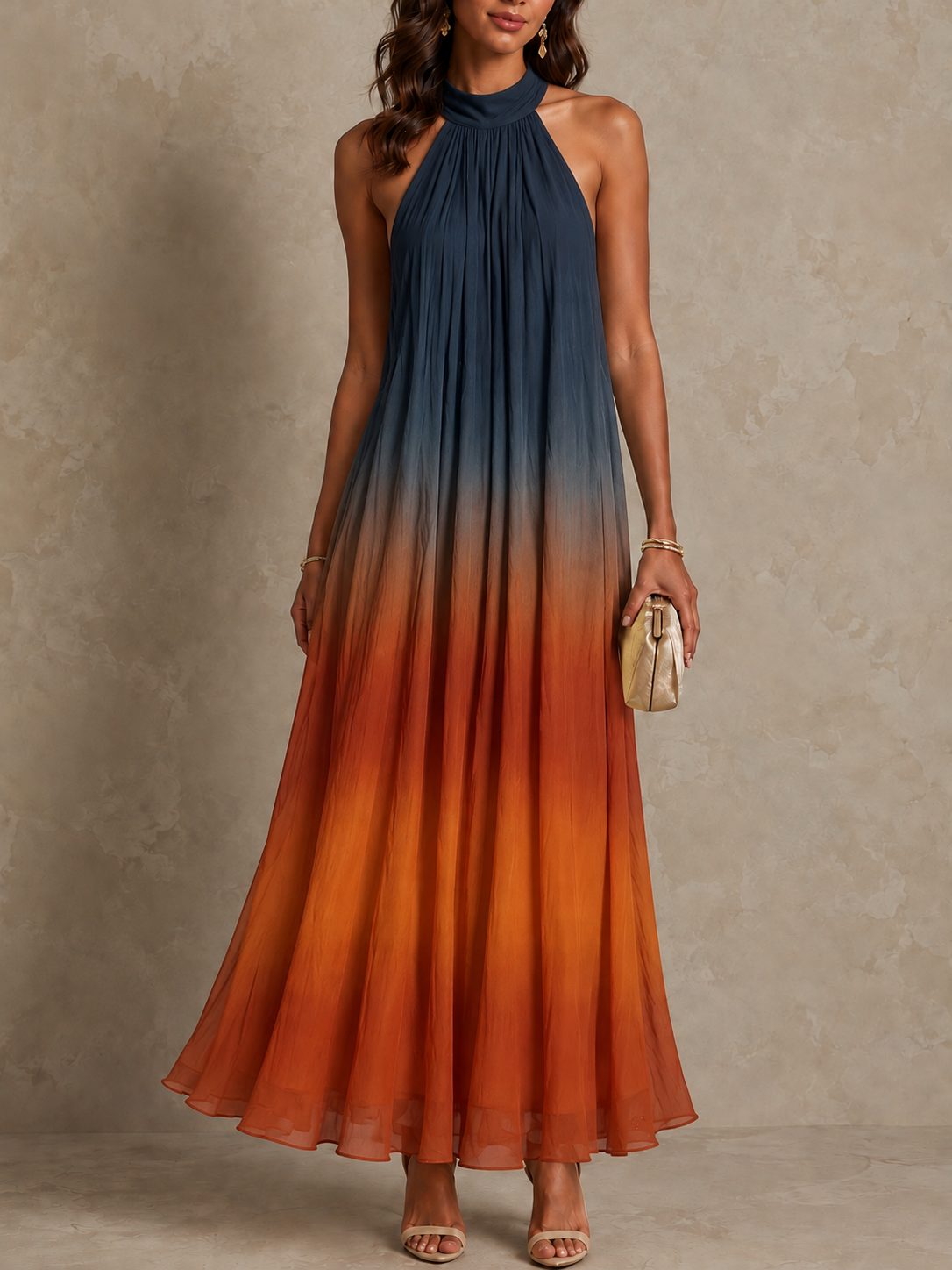 Paula | Maxi Dress in Ombre Chiffon Blue and Rust