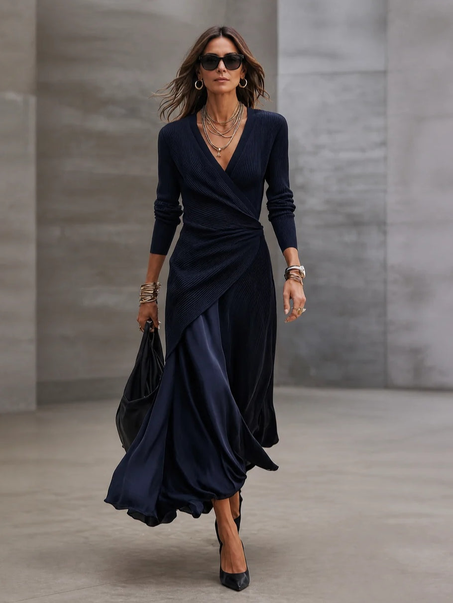 Tamara™ | Elegant Maxi Wrap Dress with Satin Skirt