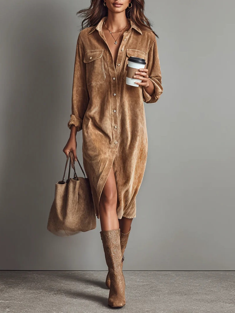 PRISCILLA | Corduroy Midi Shirt Dress
