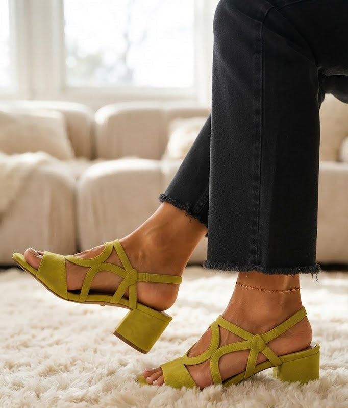 Cedra™ | Geometric Lime Pop Heeled Sandals