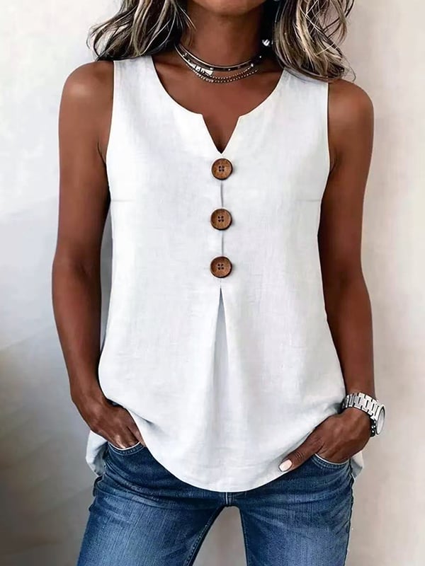 Elodie tank top, three-button front detail