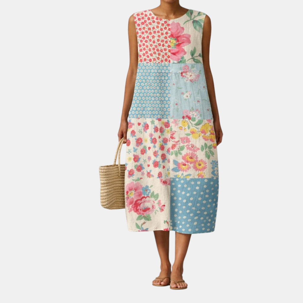 Amelia - Floral Patchwork Sleeveless Midi Dress