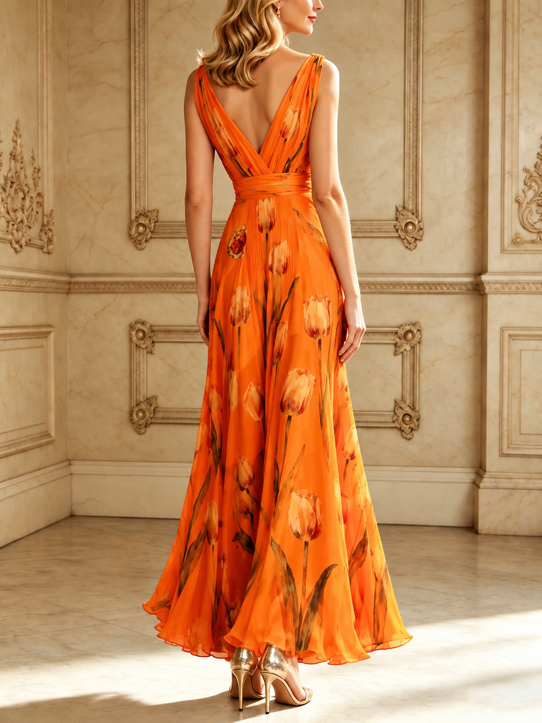 Julia | Floral V-Neck Chiffon Maxi Dress
