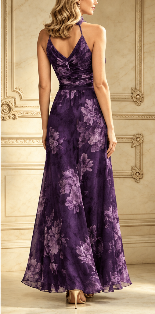 Saskia | Green Floral Halter Maxi Dress