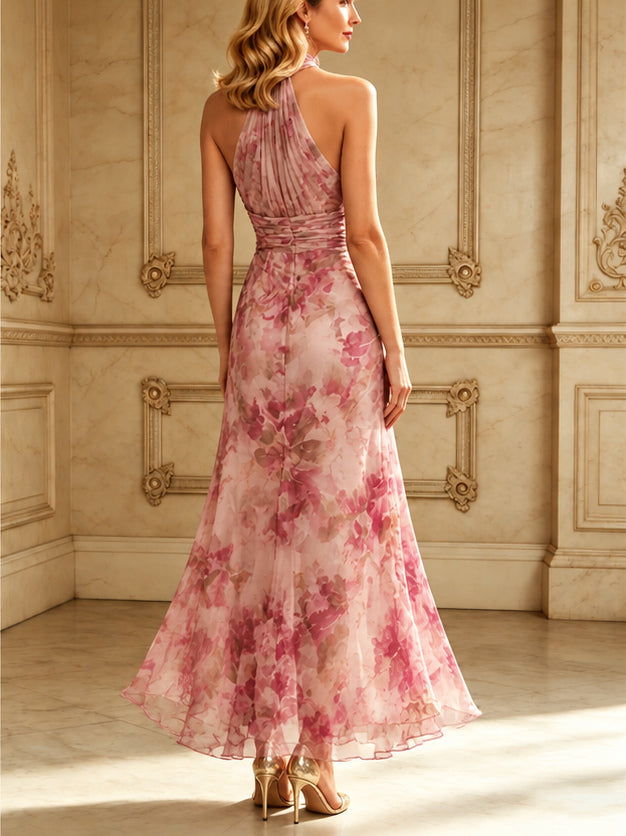 Saskia | Green Floral Halter Maxi Dress