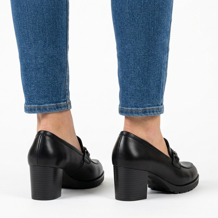 Veronica block heel loafer in black, back view