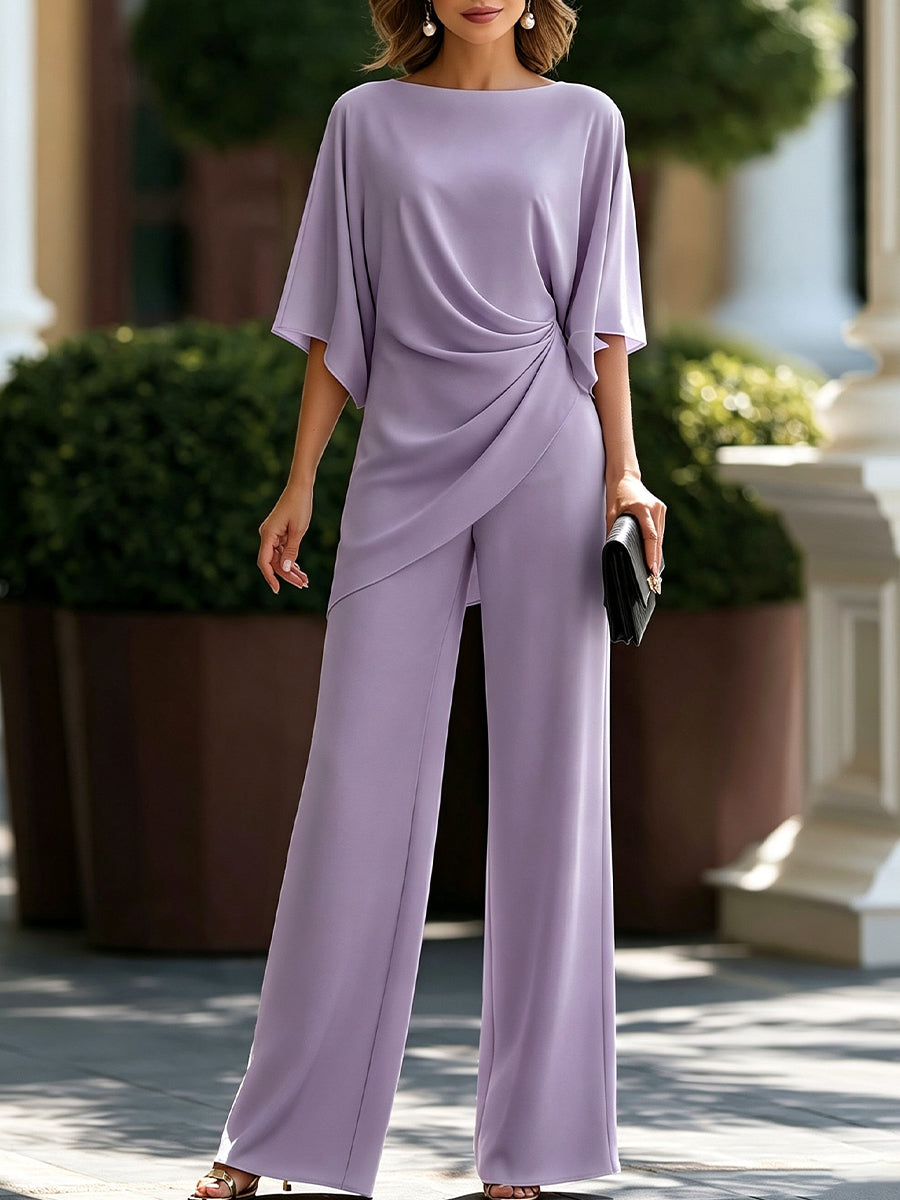 Gabriela | Draped Blouse and Wide Trouser Set