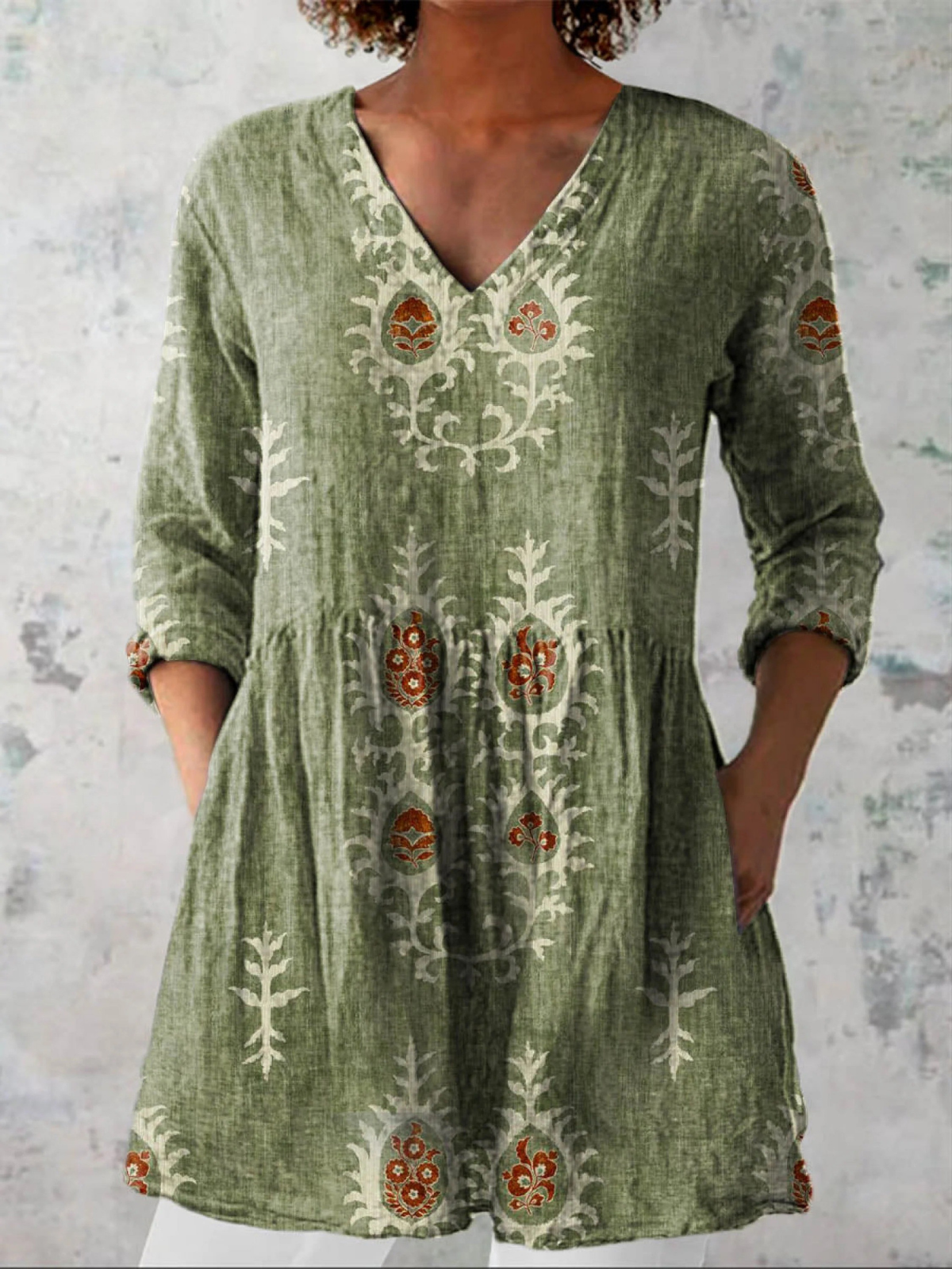 Maeve | Printed V-Neck Longline Blouse