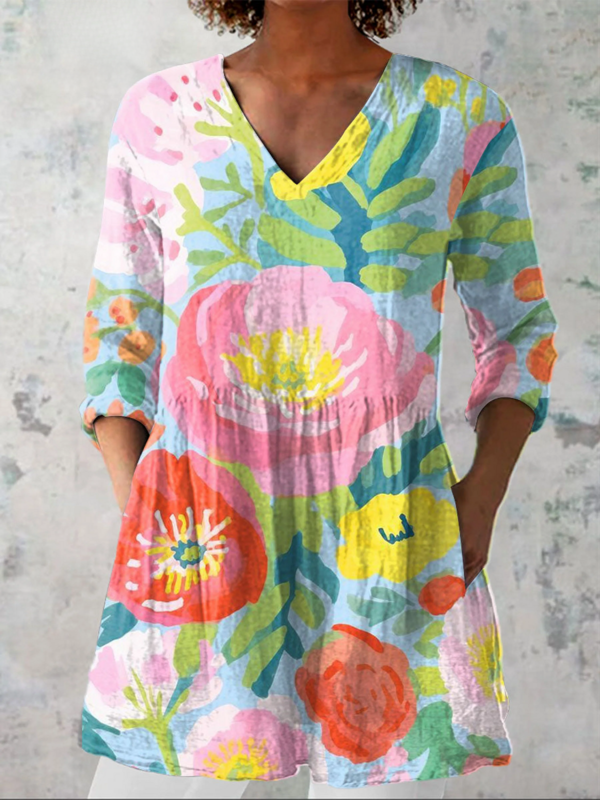 Juliette | Printed V-Neck Longline Blouse