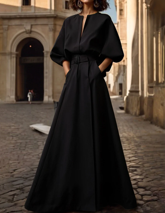 Structured maxi dress with balloon sleeves