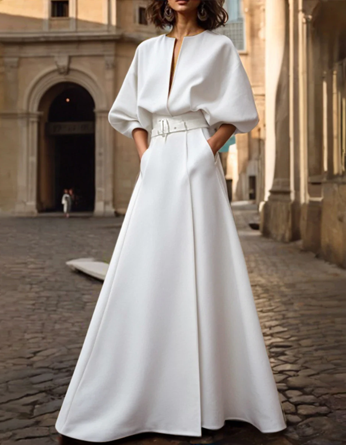 Structured maxi dress with balloon sleeves