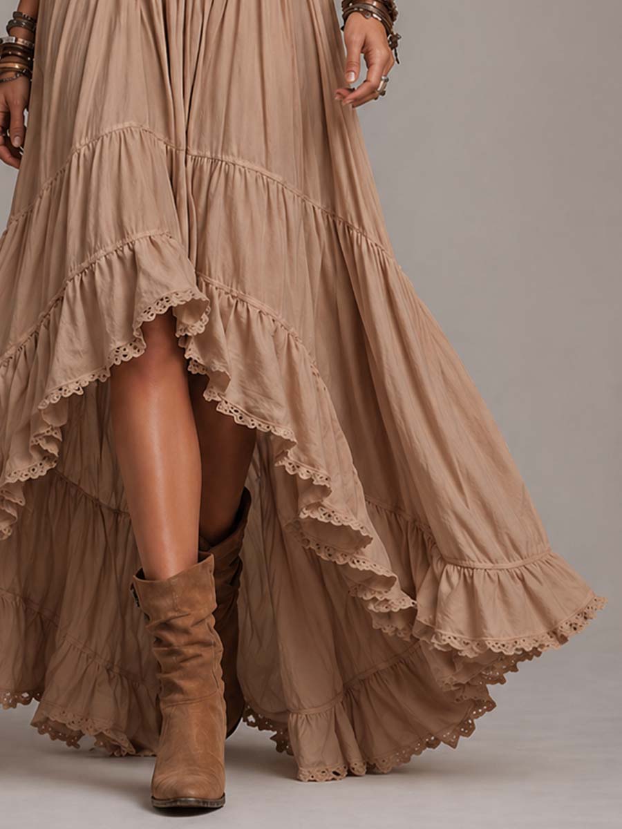Nova | Bohemian Cotton Halter Corset Tiered Maxi Dress