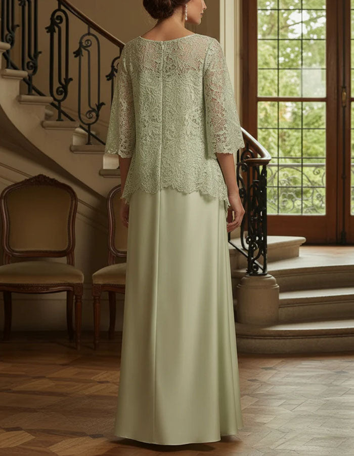 Sage Green Lace Satin Maxi Dress