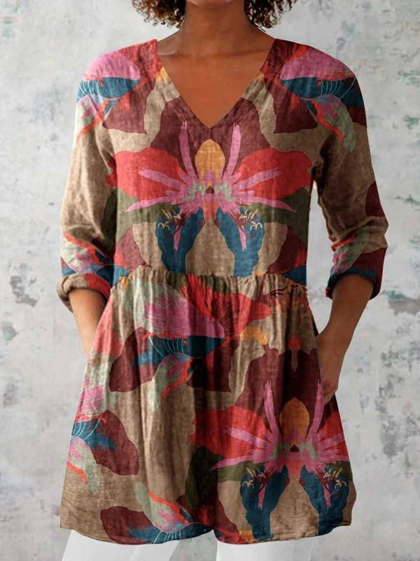 Harmony | Printed V-Neck Longline Blouse