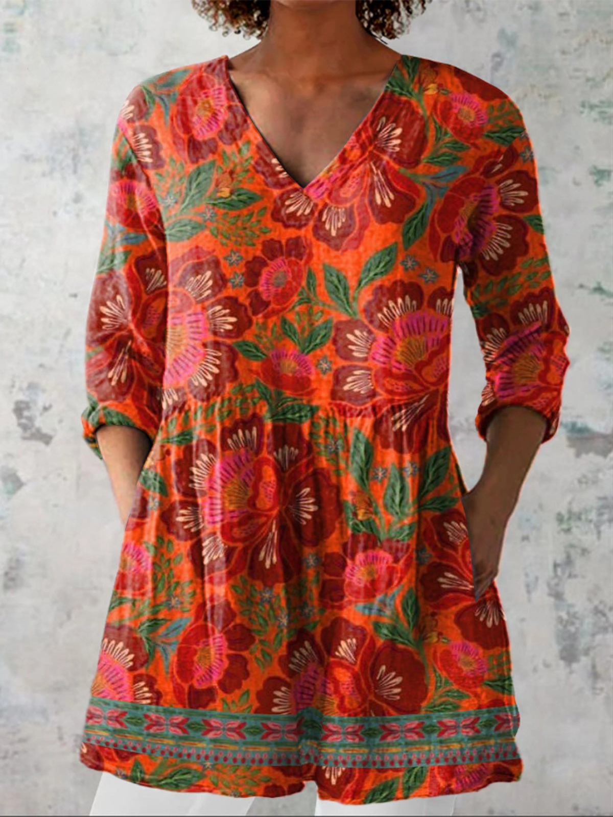 Felicity | Printed V-Neck Longline Blouse