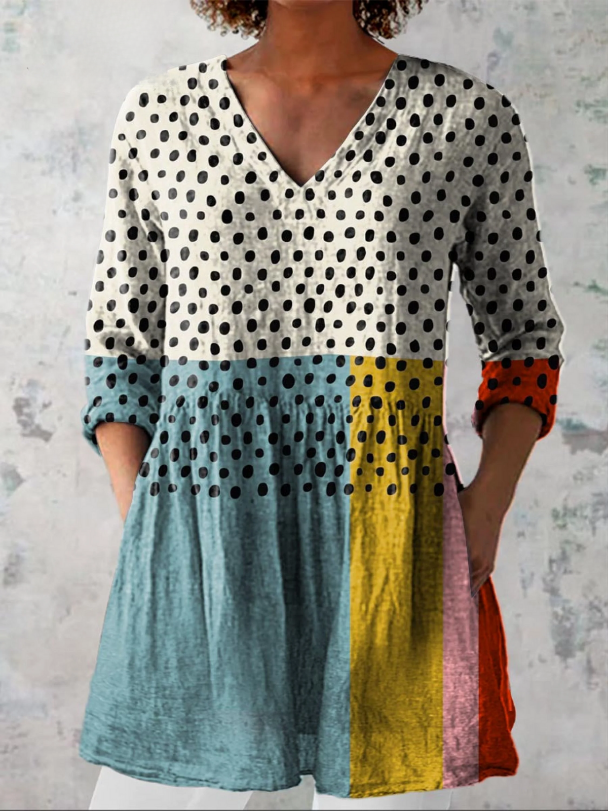 Elowen | Polka Dot V-Neck Longline Blouse