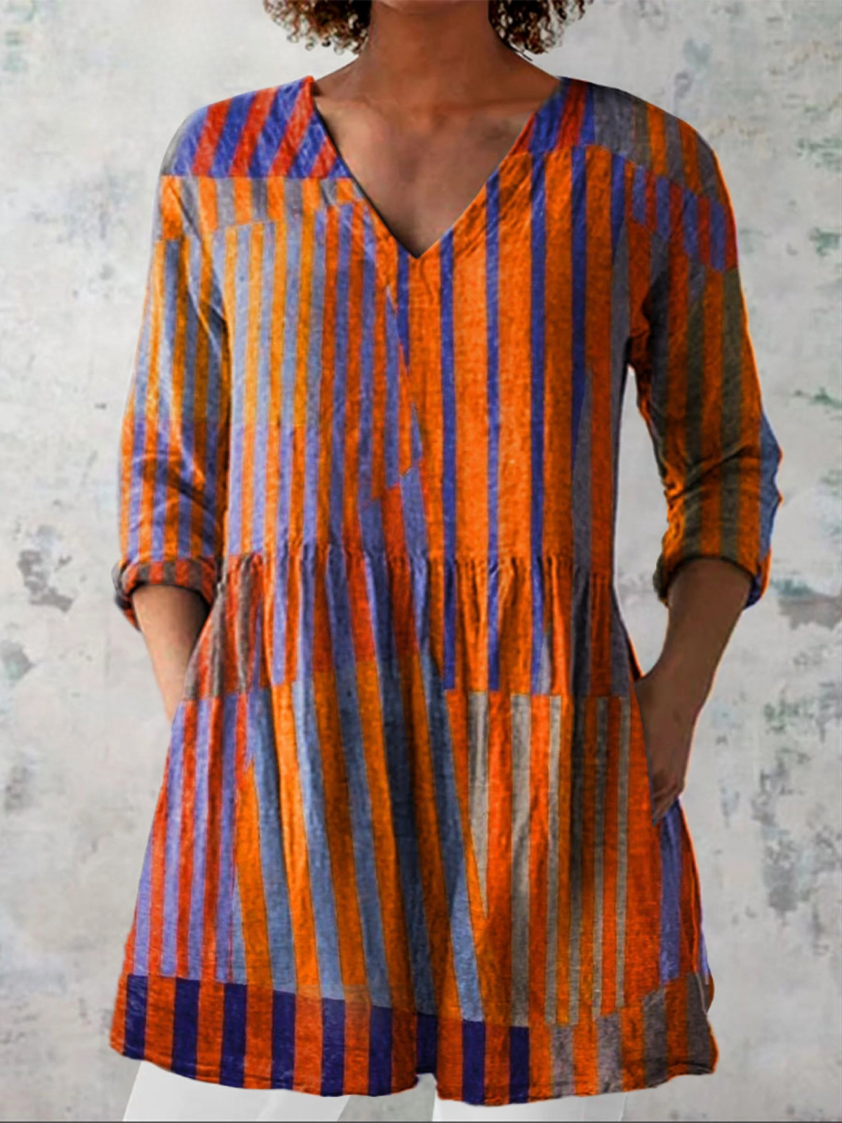Nadia | Striped V-Neck Longline Blouse