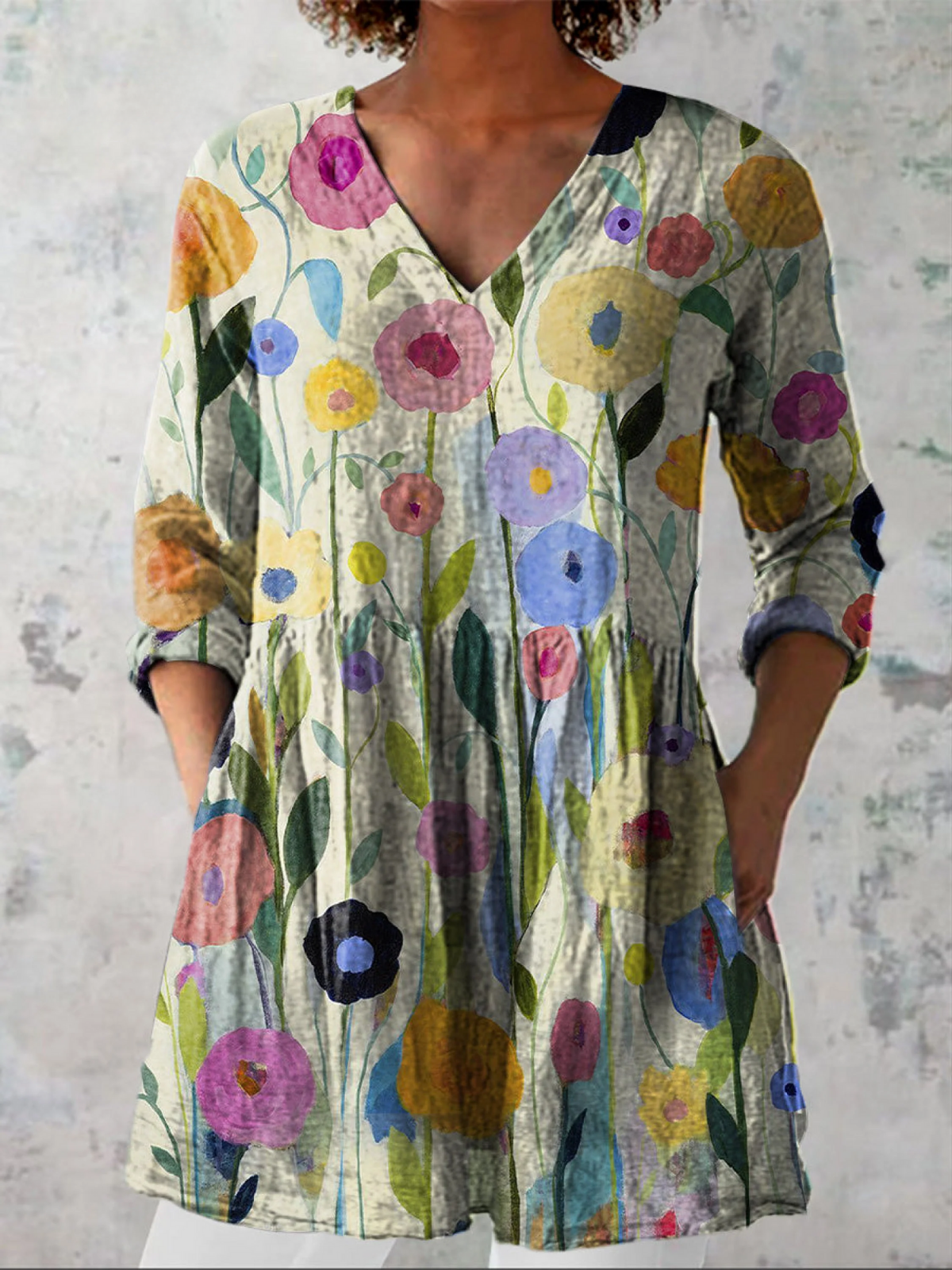 Blaire | Printed V-Neck Longline Blouse