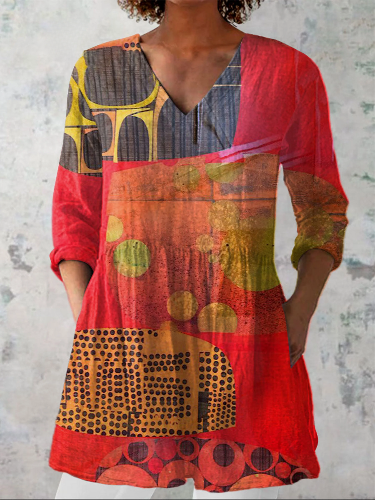 Indira | Printed V-Neck Longline Blouse