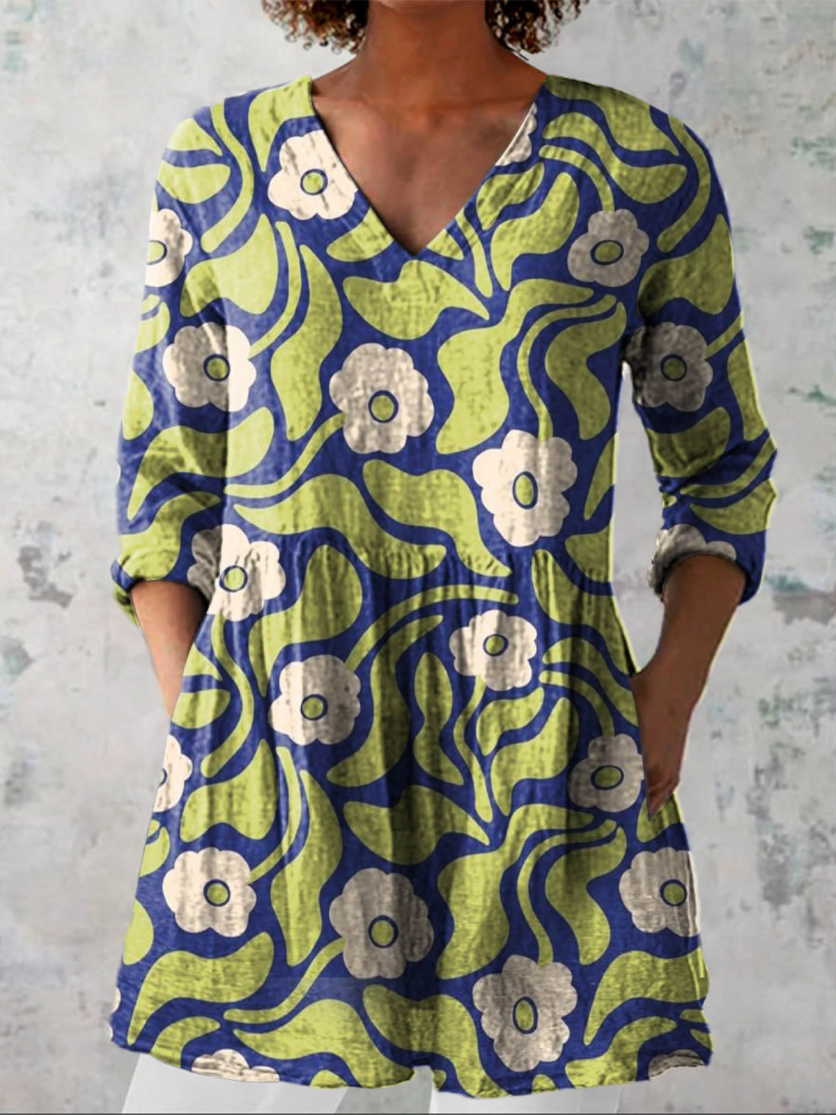 Galina | Printed V-Neck Longline Blouse