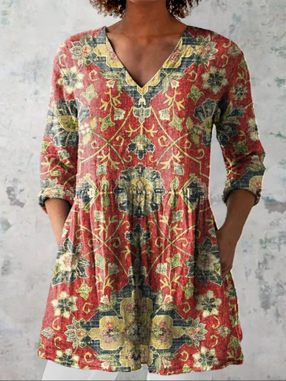 Dahlia | Printed V-Neck Longline Blouse